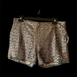 Olivaceous Metallic Sequin High Waist Women’s Shorts - Silver
